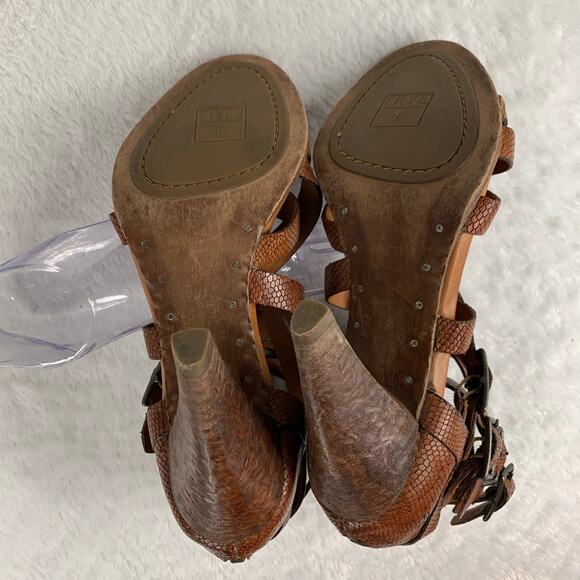 Frye Women's Mika Brown Leather Strappy Heels Size 7 - Picture 7 of 9